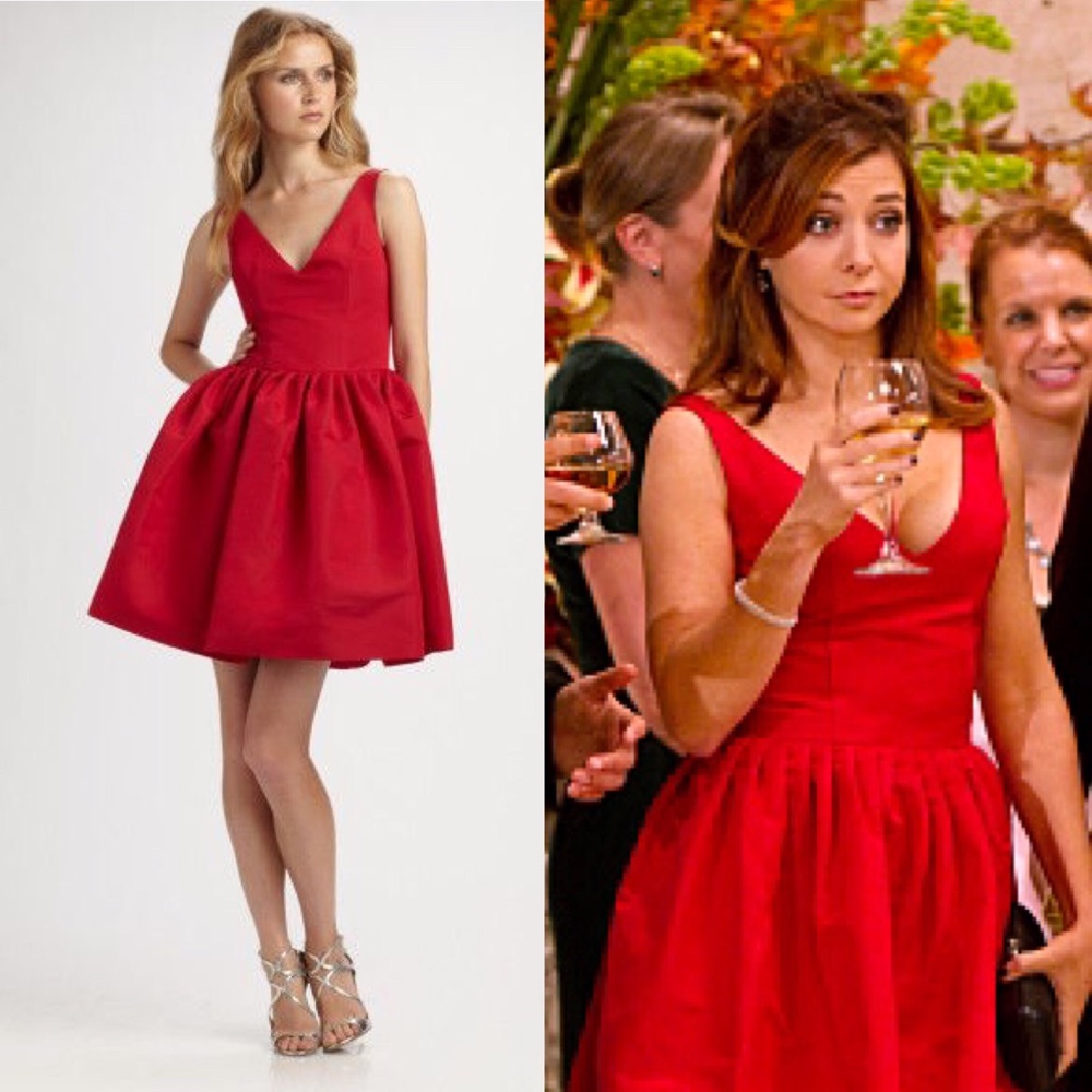 Chloe and Reese V-Neck Red Silk Party Dress